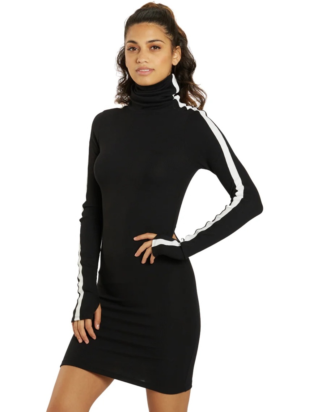 Splits59 Black Turtleneck Long-Sleeve Knit Dress - Striped